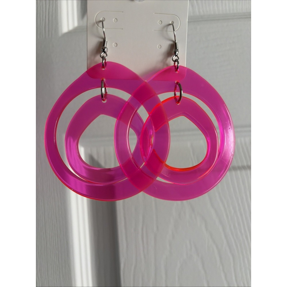 Double Hoop Earrings Womens OS Pink Acrylic Statement Retro Neon Halloween 80s